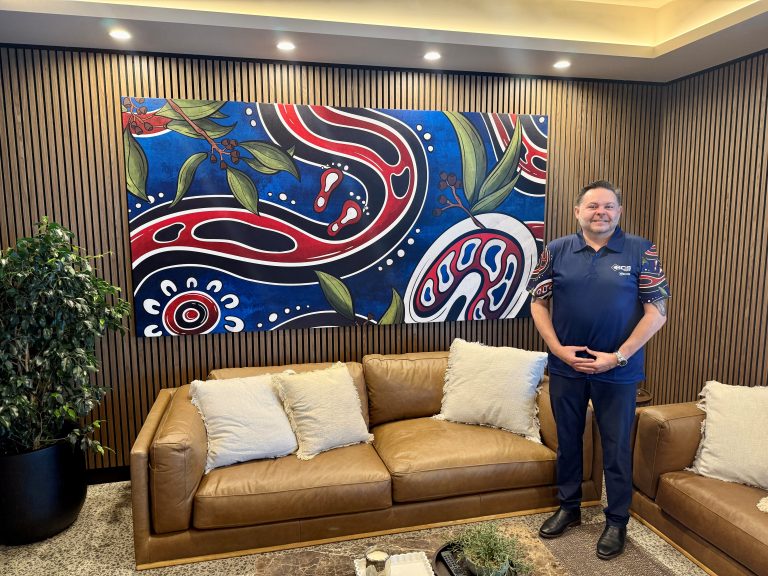 Canvas artwork by Keagan Estrada-Mallia of Neonic displayed in reception at SCS Group’s Ringwood headquarters.